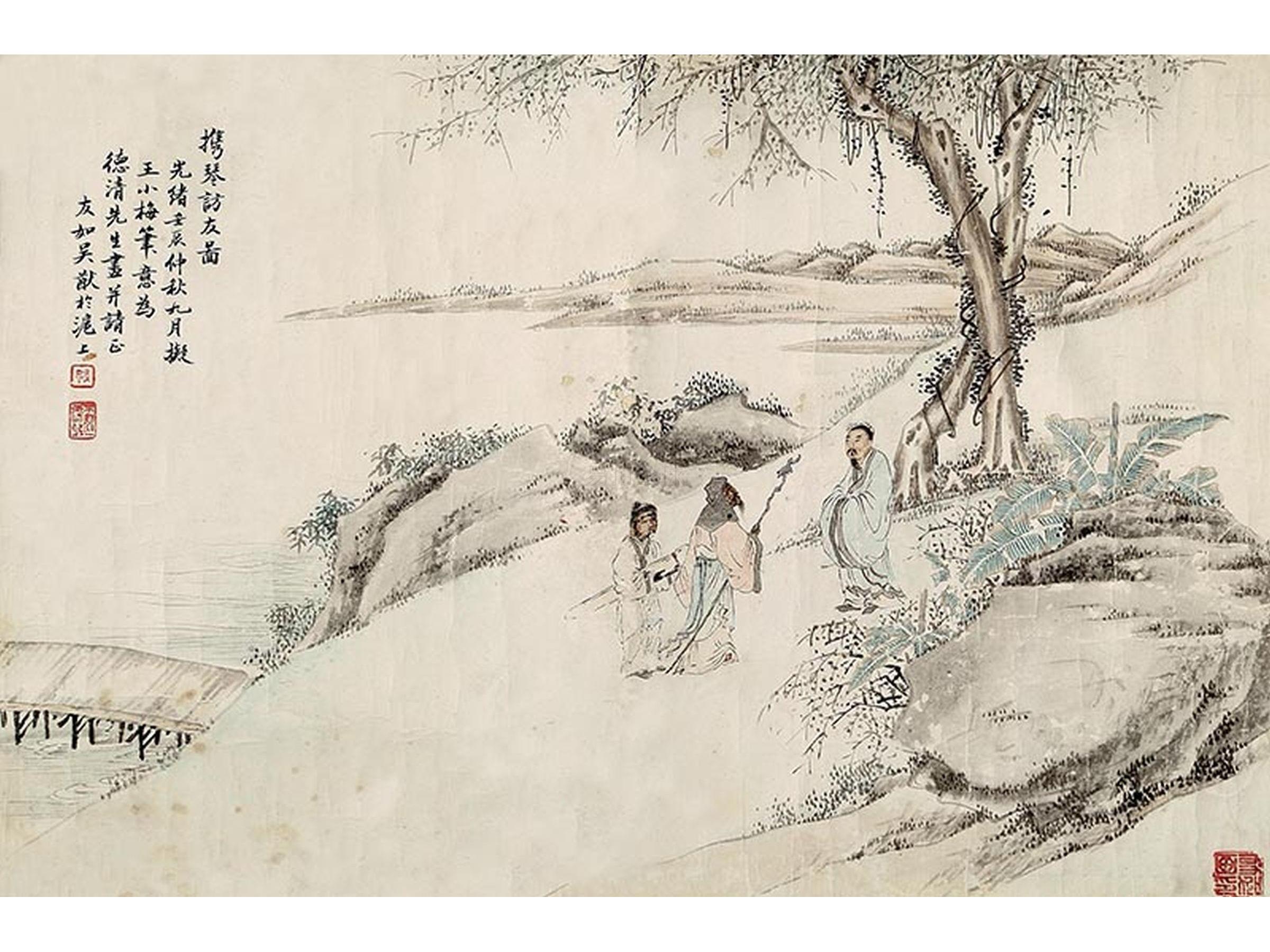 吴友如 ?-约1893 携琴访友图