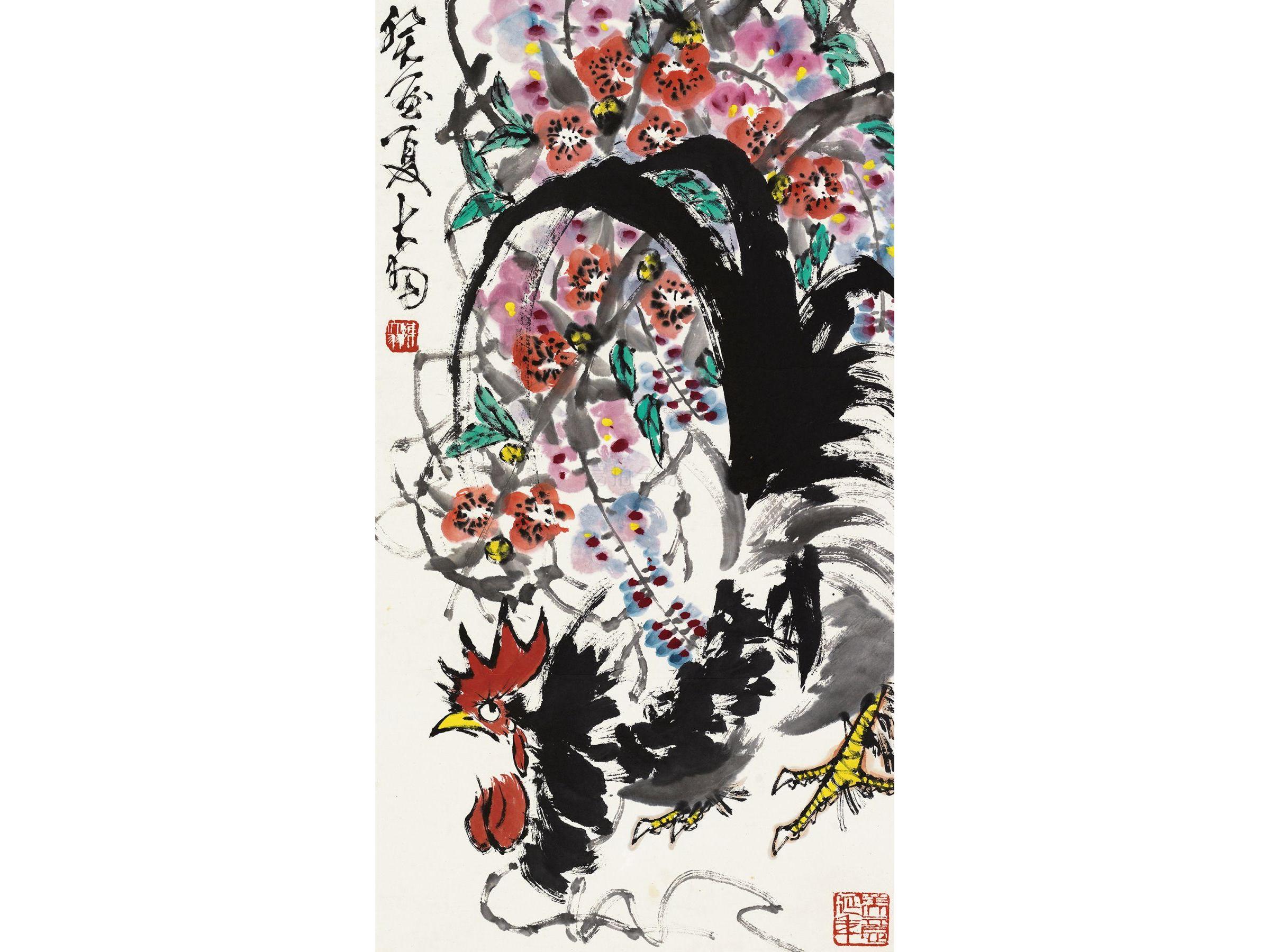 陈大羽(1912-2001)紫藤雄鸡