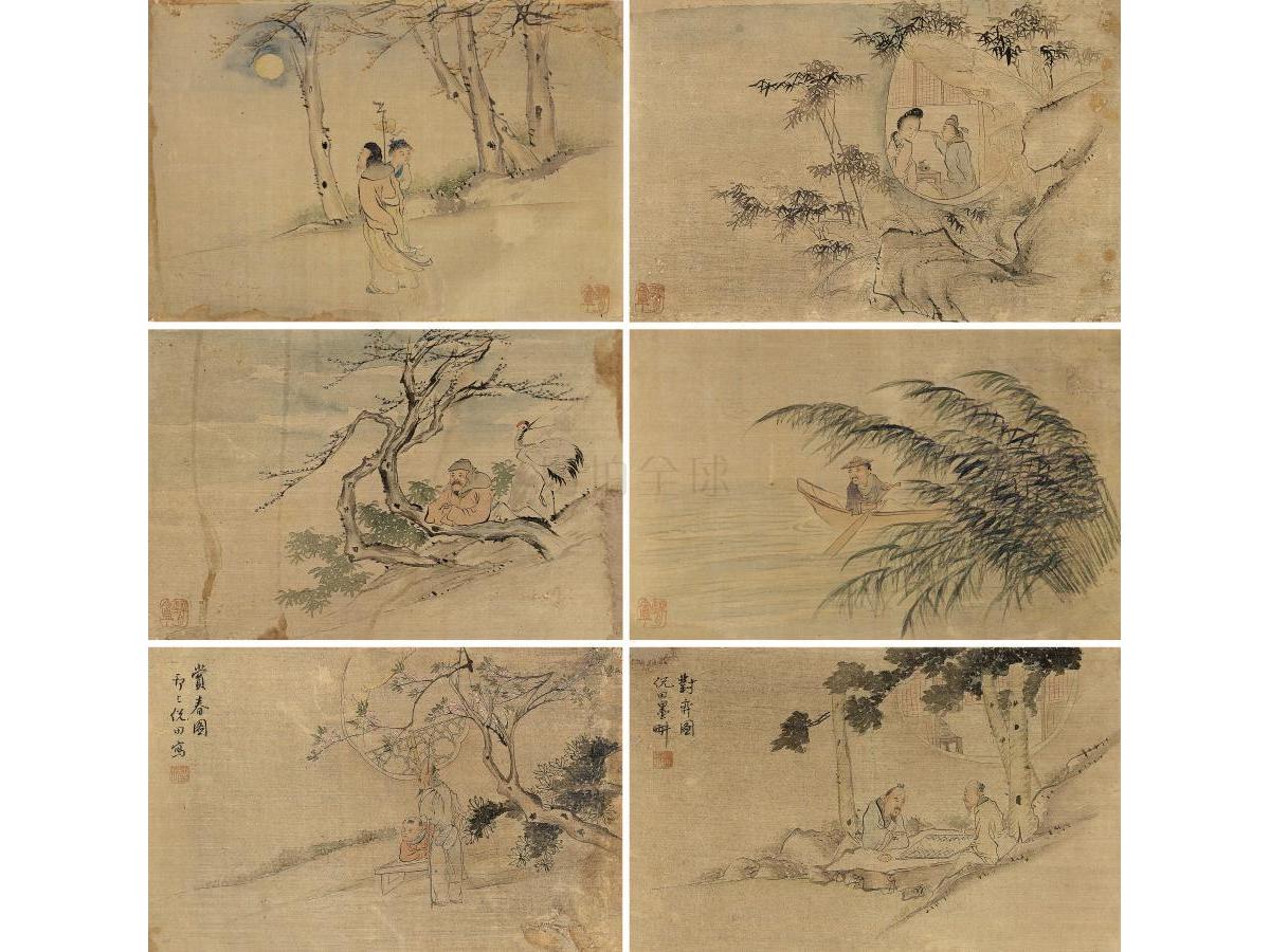 倪田(1855-1919) 山水人物册页十六开(选六)